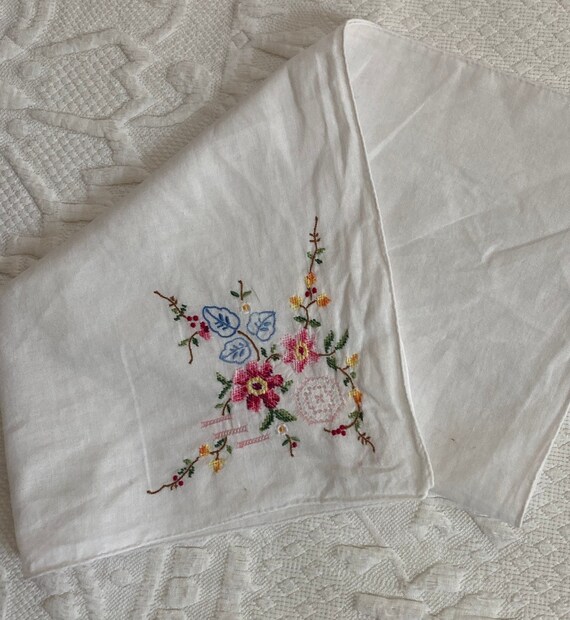 petit point hankie . floral embroidered hankie . … - image 2