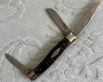 Vintage Case Stockman Pocket Knife: Brown Bone Handle, 3-Blade