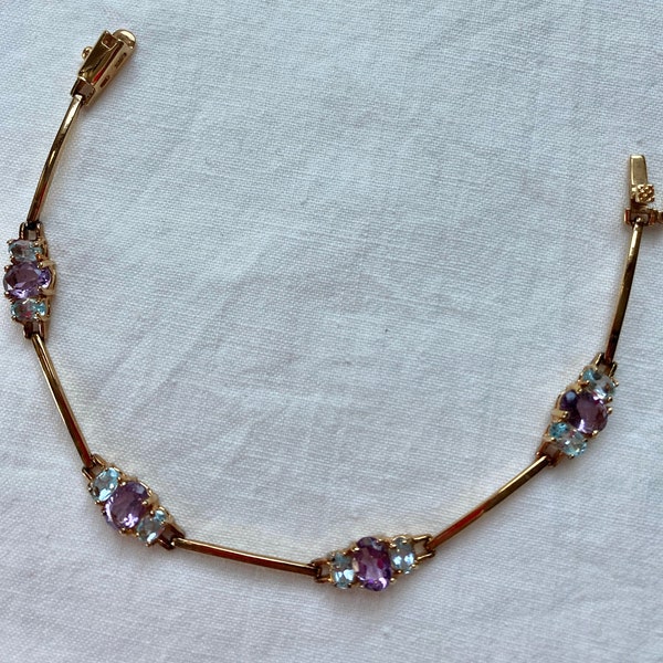 Designer DBJ Amethyst & aquamarine Gold Vermeil Sterling Silver Bracelet