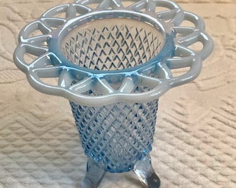 blue depression glass vase . Imperial glass . Katy vase . Katy blue diamond point