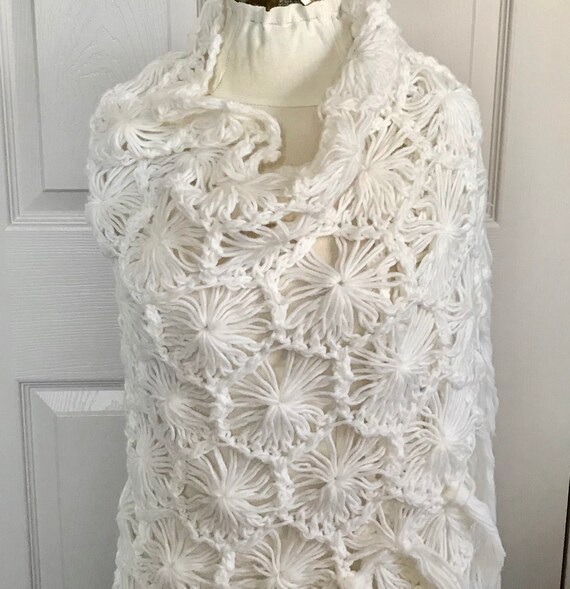 shawl . crochet shawl . white shawl . snowflake s… - image 3