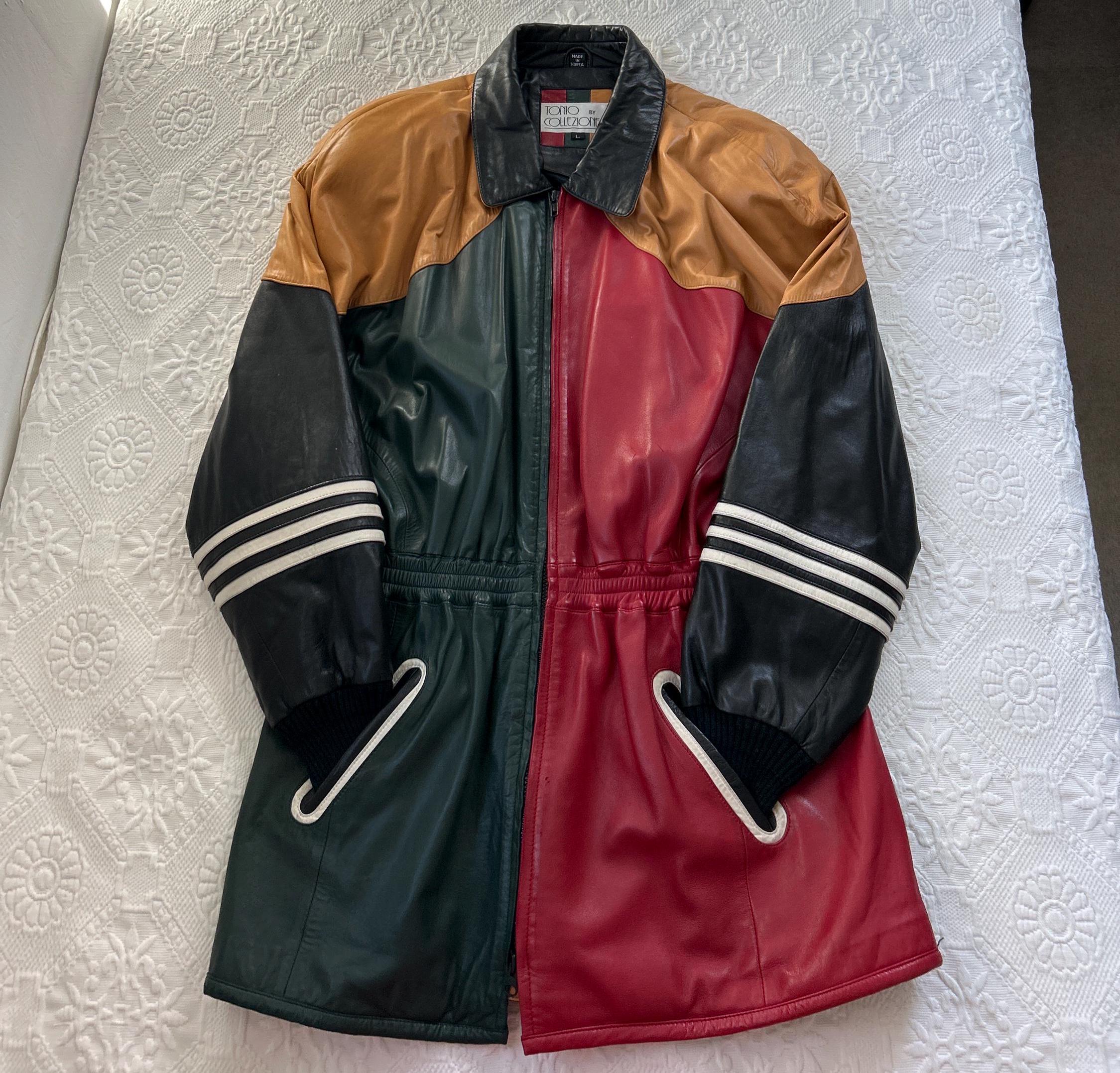 ヴィンテージ Tonio Collezione レザー ジャケット: マルチカラーの 