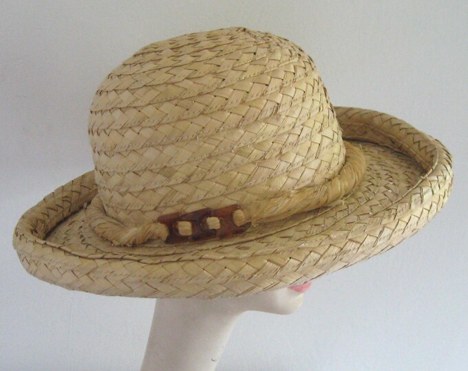 Straw Hat . Rimmed Straw Hat . Leather Detail . Woven Straw Etsy
