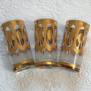 Vintage Culver Highball Glasses: 22K Gold Medallion Barware, Set of 3