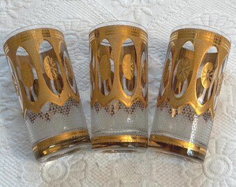 Vasos altos Culver vintage: Artículos de bar con medallón de oro de 22 quilates, juego de 3