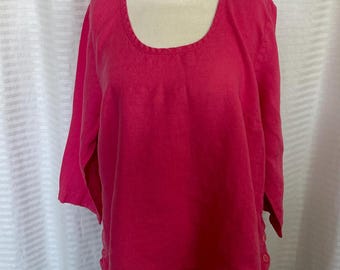 Túnica vintage de lino rosa: blusa de lino lituana de gran tamaño