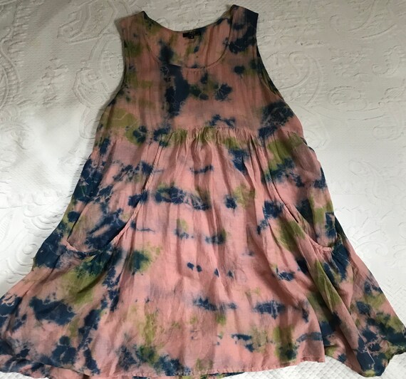 baby doll dress .tie dye silk dress . 90s boho dre