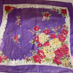 Vintage Floral Silk Scarf: Large Square, Hand-Rolled Edges