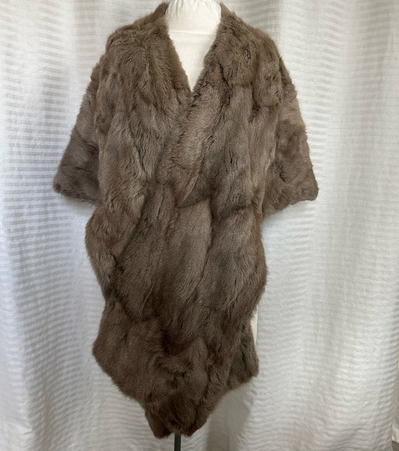 grey-brown fur wrap . retro fur shawl . 50s fur c… - image 1