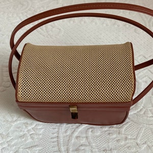 60s box bag . brown box bag . 60s box handbag . mid century box purse . faux leather bag