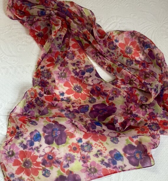 long floral scarf . floral shawl . polyester scarf - image 3