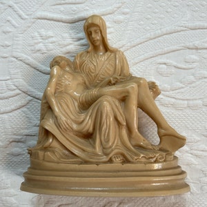 Marble  pieta . Virgin Mary Cradling Jesus Statue, . Pieta Michelangelo . Italian Marble . Made In Italy A. Giannetti, Religious Art