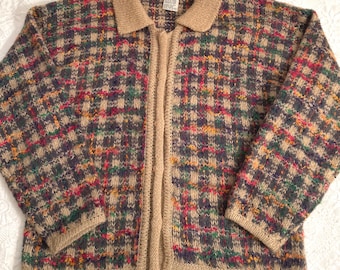 Cárdigan vintage de punto a cuadros. Cárdigan de tartán.