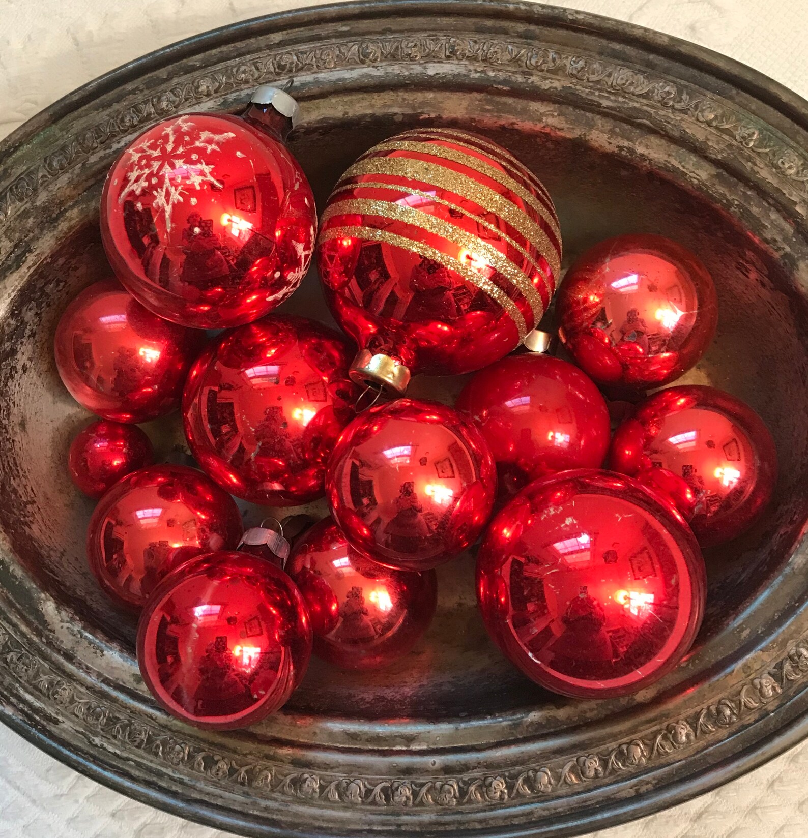 Red glass ornament . 12 glass tree ornament . tree ornaments Etsy