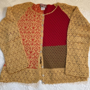 April cornell cardigan. patchwork cardigan . cotton cardigan . colorblock caedigan