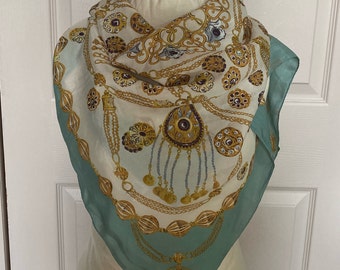 vintage Oscar de la Renta scarf . tassel scarf 70s silk scarf .