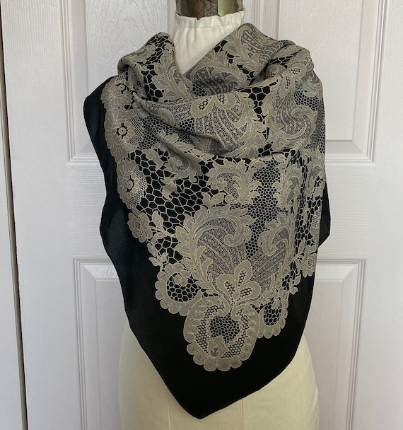 talbots silk scarf . talbots scarf .  black lace s