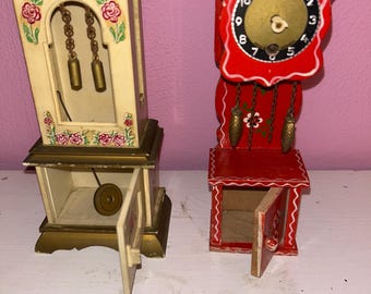 Vintage Miniature Dollhouse Grandfather Clocks: German Lot of 2