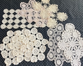 doily lot  .lot of 8 oval doilies . snowflake doily . hand made doilies