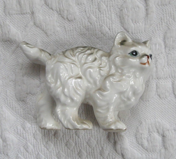 Cat Figurine White And Grey Long Hair Cat Figurine Etsy