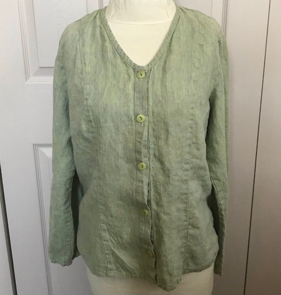 Flax linen blouse . green Linen blouse . FLAX . l