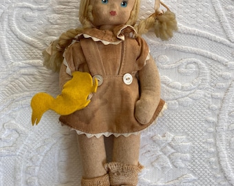 felt doll  . 1948 felt doll . handmade doll . made in england . handmade doll
