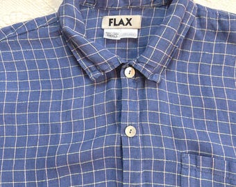 vintage oversized Flax unisex button down shirt: periwinkle
