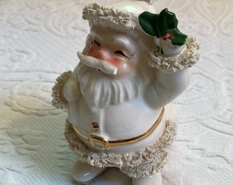 xmas Santa figurine. white santa figurine . Napco Santa . cream and gold Santa . santa planter