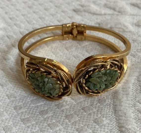 Jade Cuff Bracelet . 60s Cuff Bracelet . Clamper Bracelet . Jade