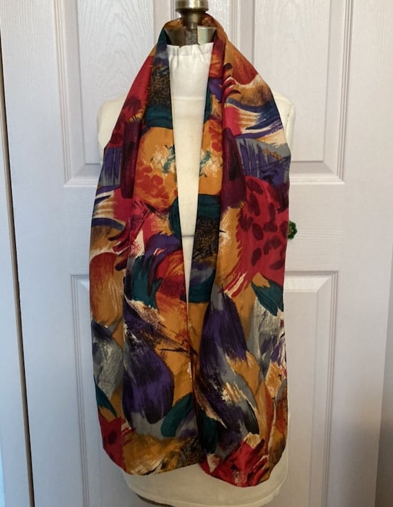 abstract painting scarf . long silk scarf . hair t