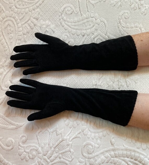 black evening gloves . wear right. deep black vel… - image 3
