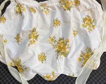 Vintage Floral Half Apron: 1950s Cotton & Organdy