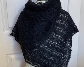 black wool lace shawl . lace shawl . black shawl . spiderweb shawl . loosely knit wrap