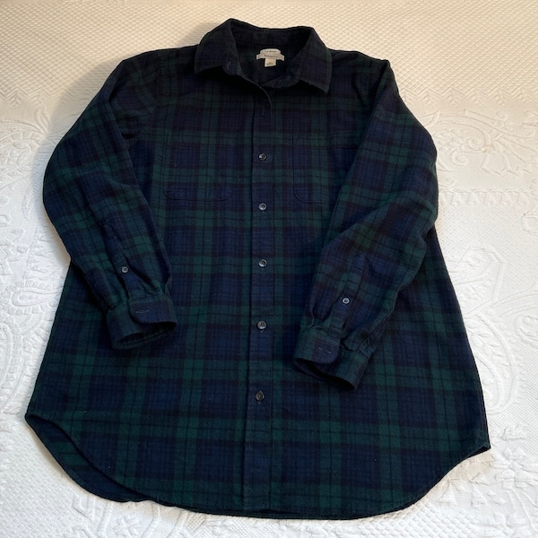 flannel shirt . L.L.Bean . blue tartan flannel shirt . flannel blouse