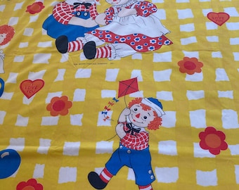 Sábana plana vintage Raggedy Ann y Andy Twin - Ropa de cama Bobbs-Merrill Company