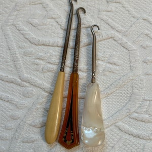 antique button hook . lot of 3 . shoe hook