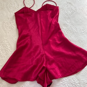 vintage red satin teddy . ruby red intimates . made in USA . satin lingerie