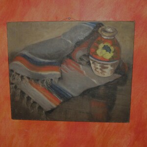 oil painting . southwestern still life . blanket and vase still life . Clara Noke Thomas Mac Kannan image 2