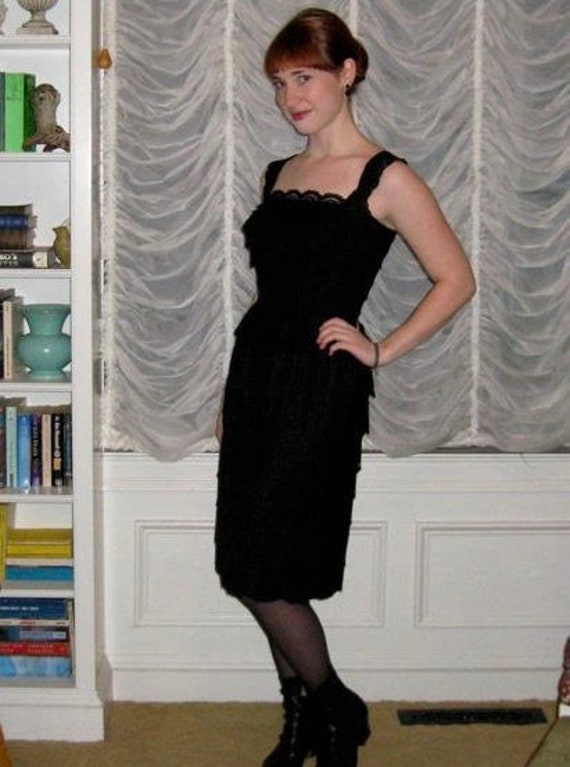 sexy black lace dress . 50s black lace dress .  La