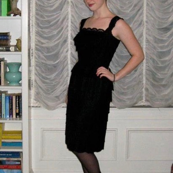 50s black lace dress . midcentury black lace dress .  Lace Cocktail Dress . lace wiggle dress
