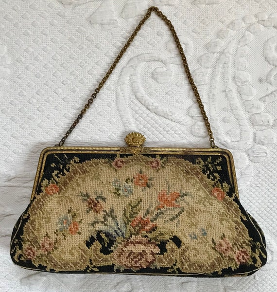 petit point bag . evening bag . made in Czechoslov
