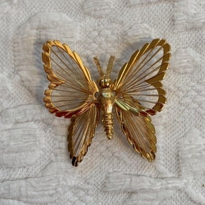 butterfly brooch . Monet butterfly brooch . gold butterfly brooch . monet brooch in original box