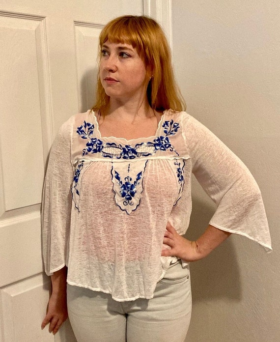 black long embroidered dress Free People Oatmeal Embroidered Top (S) – The Thrifty Hippy main image 1