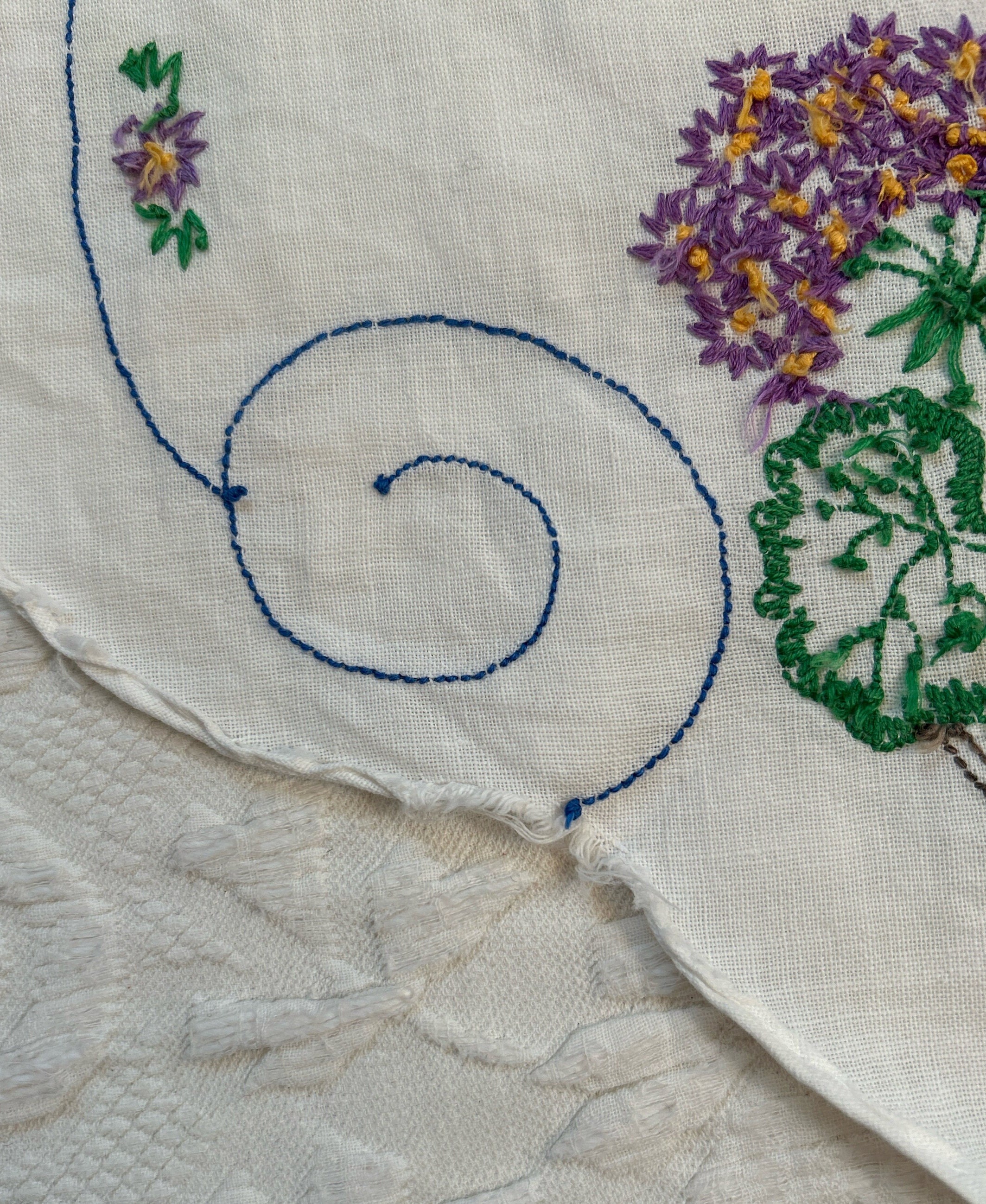 刺繍入りテーブルランナー。ヴィンテージテーブルランナー。2枚セット