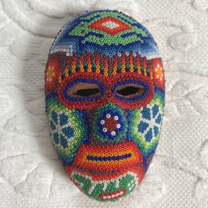 Beaded Huichol Mask: Mexican Folk Art, Wall Decor
