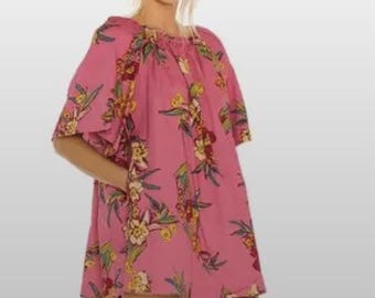 Free People Pink Floral Mini Dress: 100% Cotton Tunic