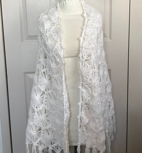 shawl . crochet shawl . white shawl . snowflake s… - image 2