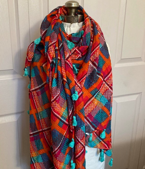 plaid shawl . plaid scarf . Vera Bradley shawl . … - image 1