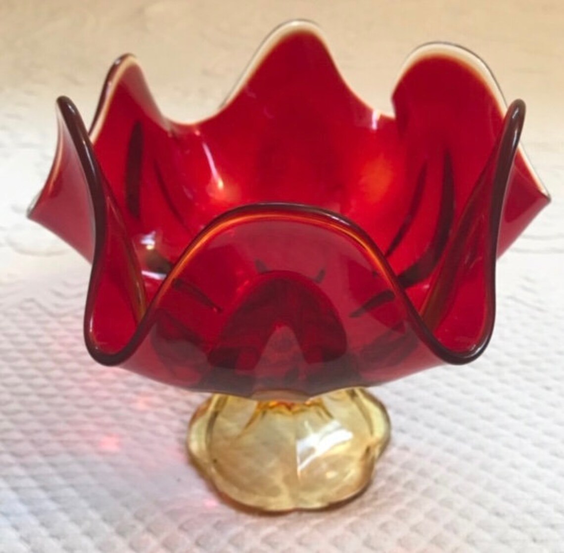 Midcentury Footed Glass Bowl . Fluted Glass Bowl . Amberina . Etsy