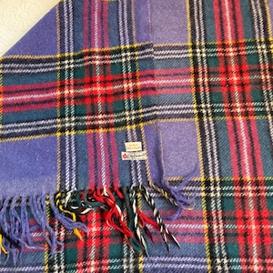 Vintage Wool Tartan Baby Blanket: 1930s Fringed Plaid, Made in England
